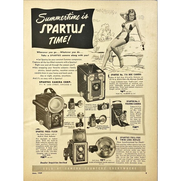 Spartus "Wherever you go or do Take a Spartus Camera" Vintage Print Ad 1949 - Picture 1 of 3